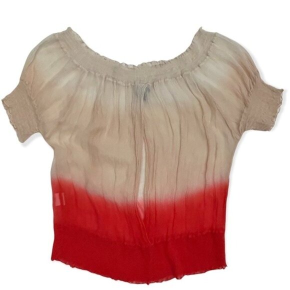 Y2K Bebe Off The Shoulder Silk New Rio Red Ombré Tie Dye Open Back Gauze Top - Picture 3 of 9
